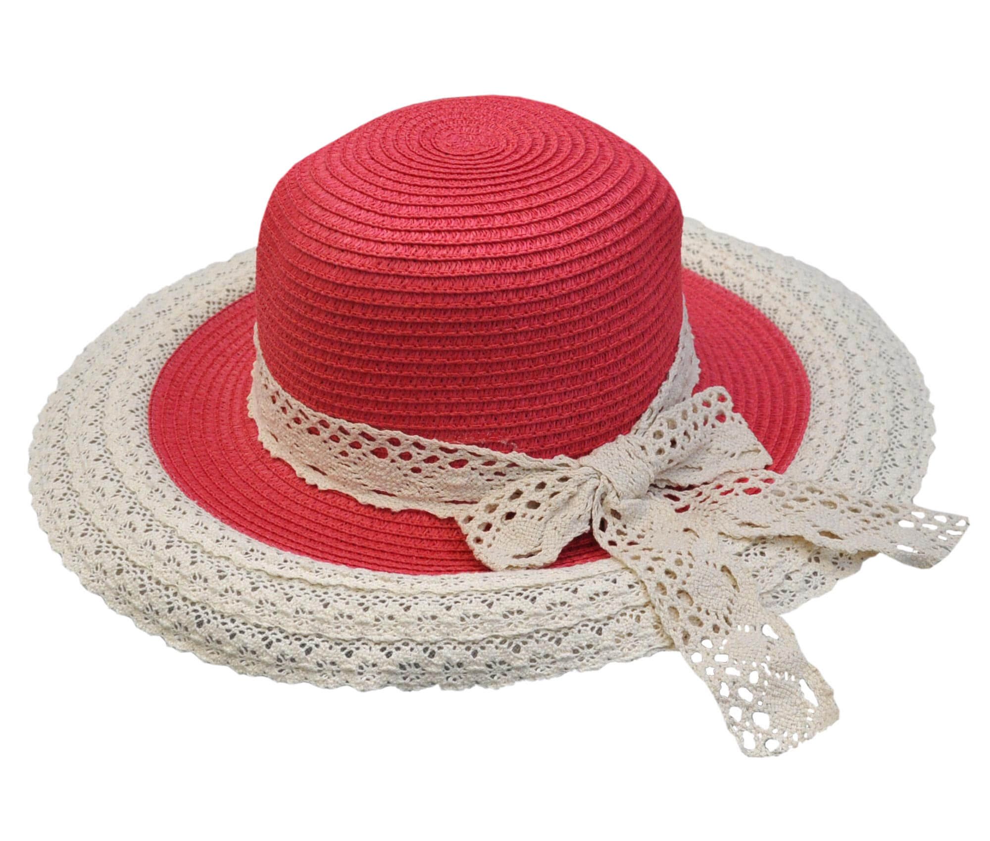 Damenhut mit Spitze und Schleife rot