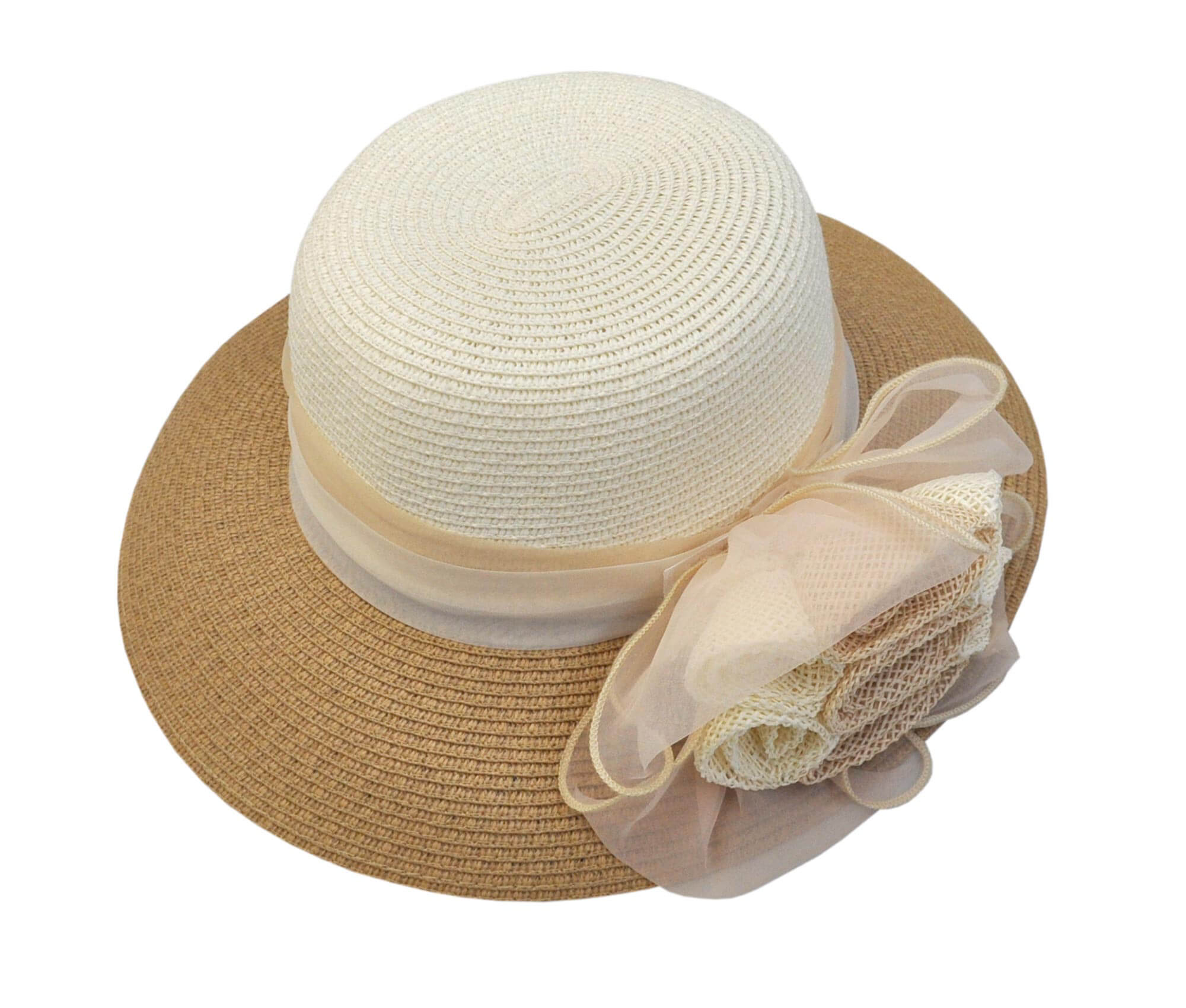 42129_1a58ca71a53df07nH0bDECyMGBEP Damenhut mit Blume braun/creme